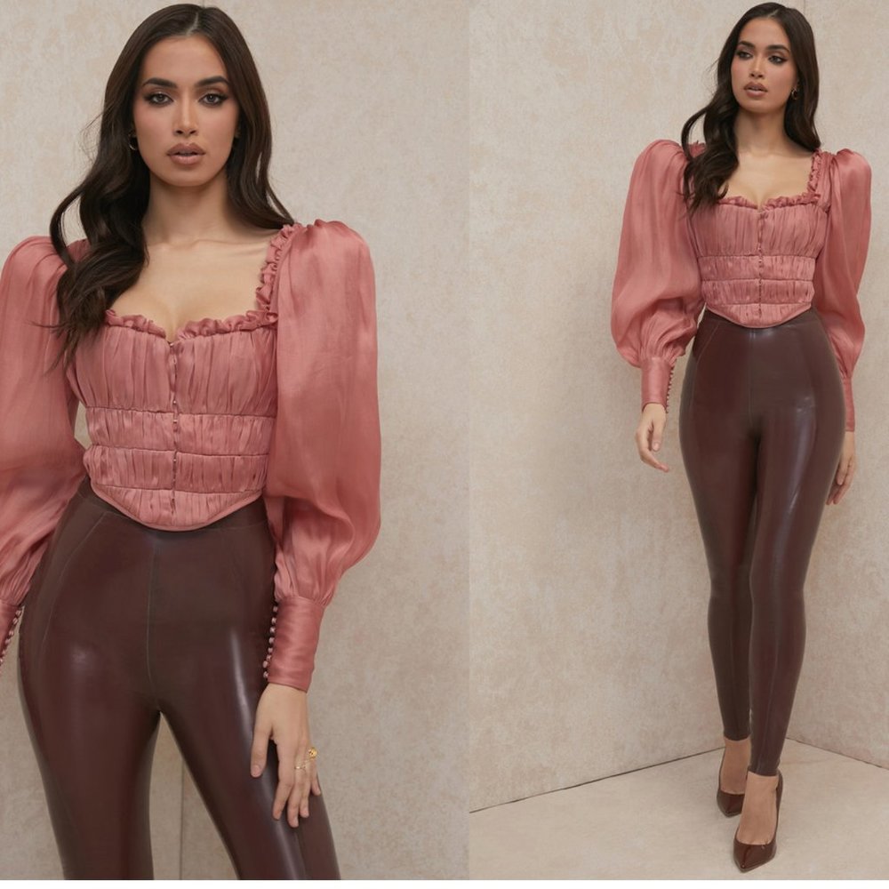 House of CB 'PALAIS' ROUGE RUCHED ORGANZA CORSET Blouse Top